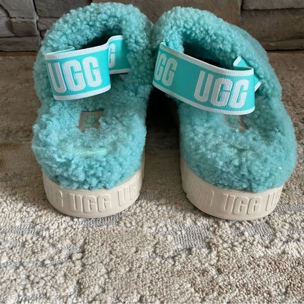UGG Oh Fluffita Tide Pool Blue Flatform Platform Sandals Slingback: 6